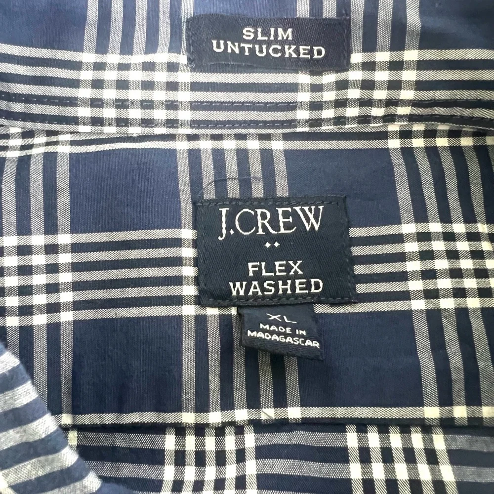 J Crew Button Down Men's Blue Plaid Shirt Long‎ Sleeve slim Untucked